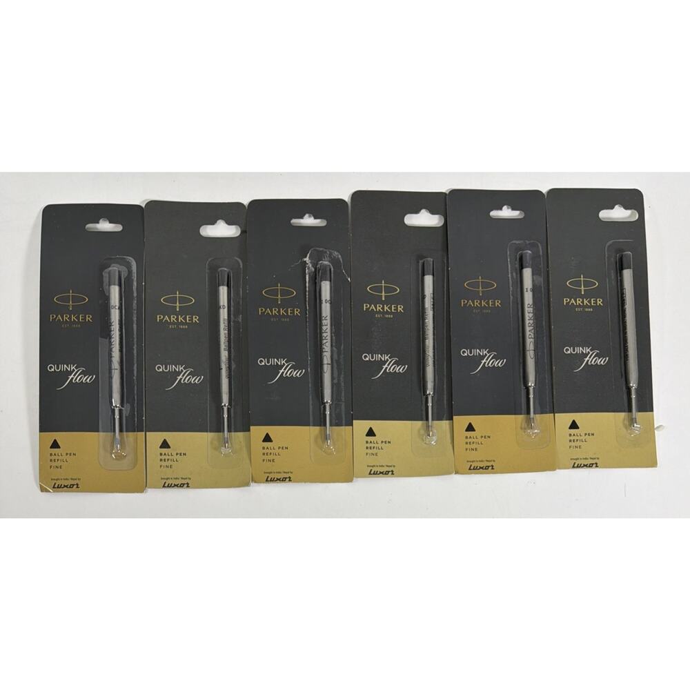 Lot of 6 Parker Quink Flow Black Ball Pen Fine Refills